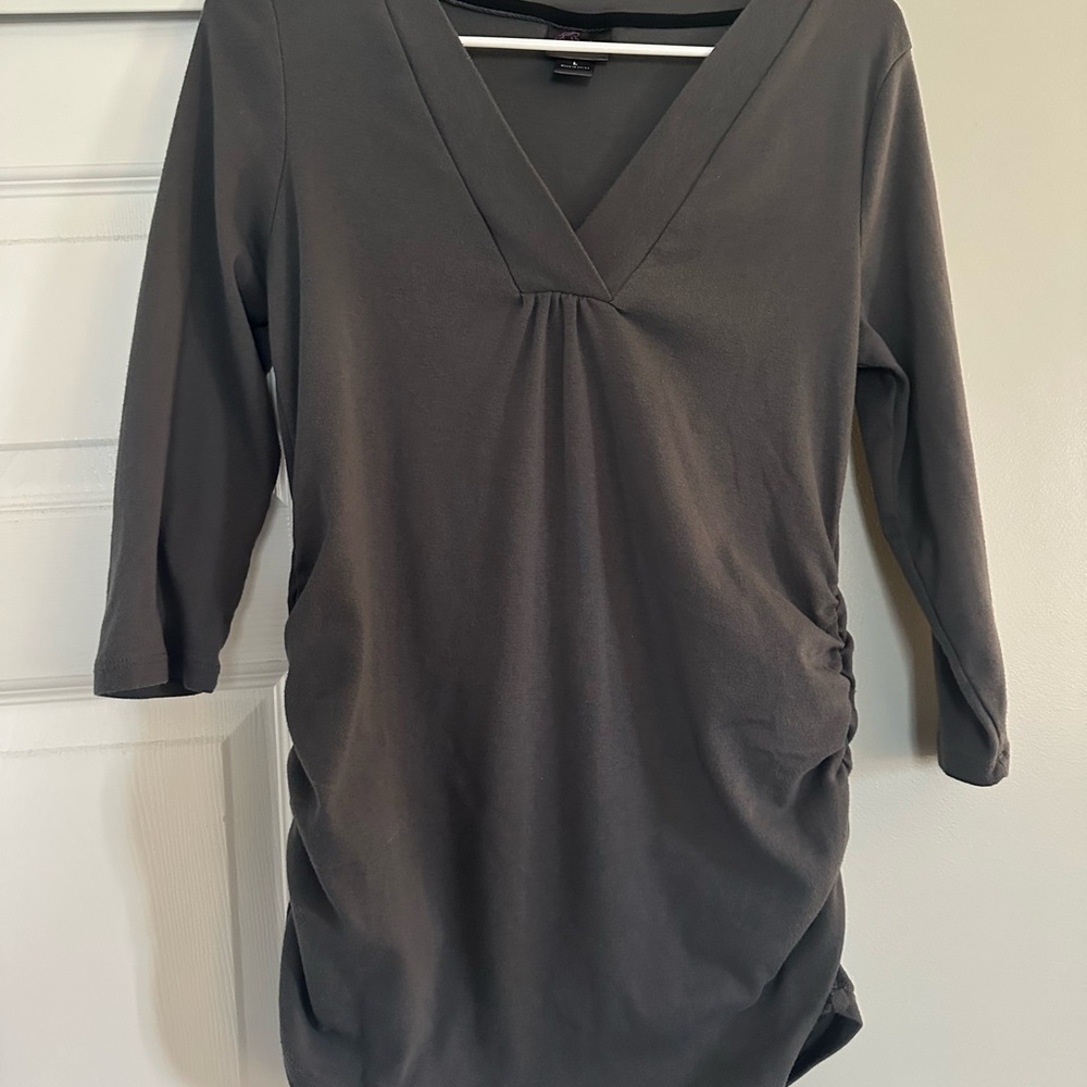 Gray V-Neck Maternity Top